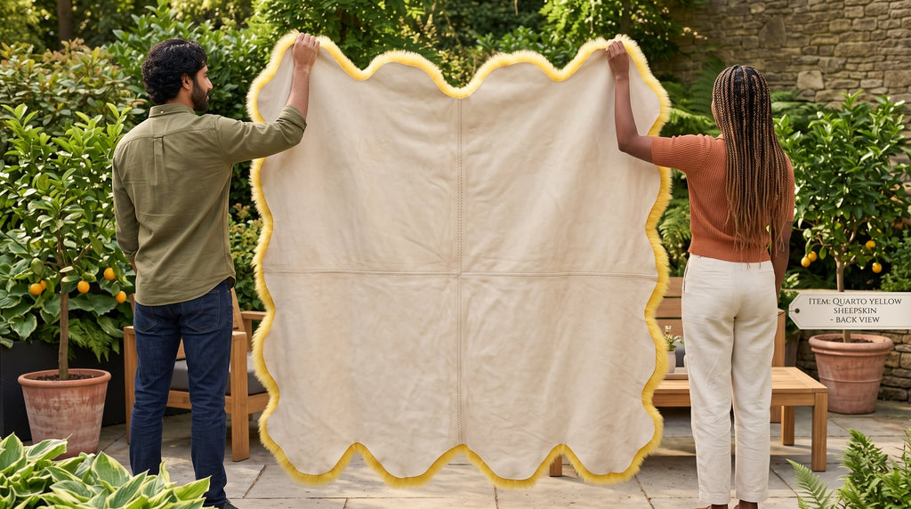 Genuine Golden Yellow Sheepskin Rug – Quad-Pelt Shaggy Wool Area Rug