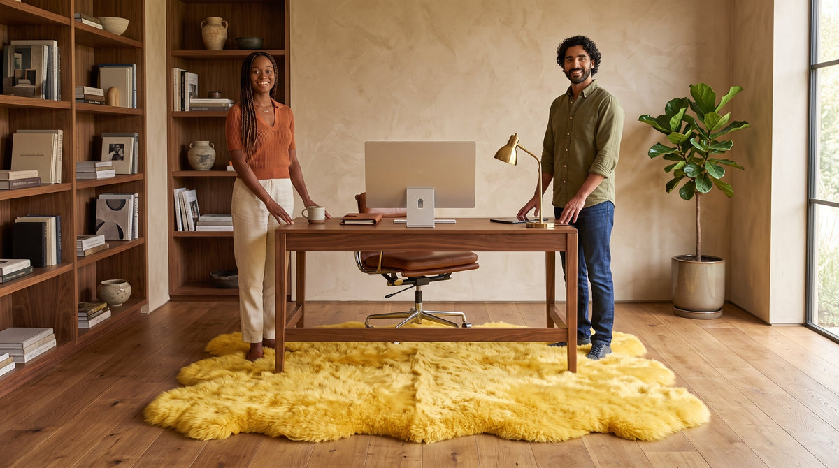 Genuine Golden Yellow Sheepskin Rug – Quad-Pelt Shaggy Wool Area Rug